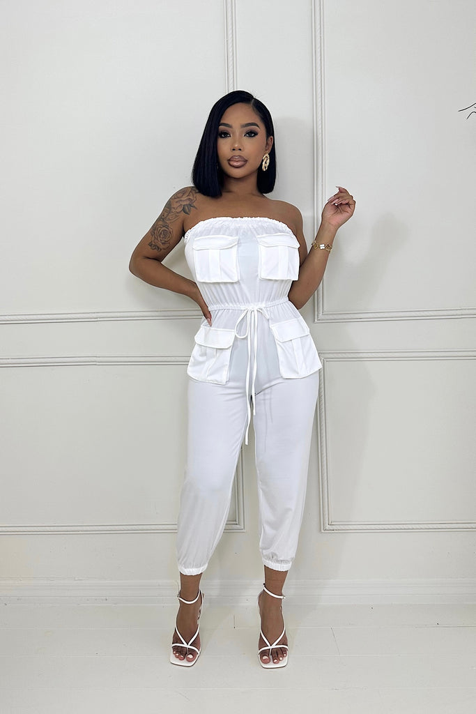One shoulder ruffle jumpsuit ( white ) – Paradigm the brand